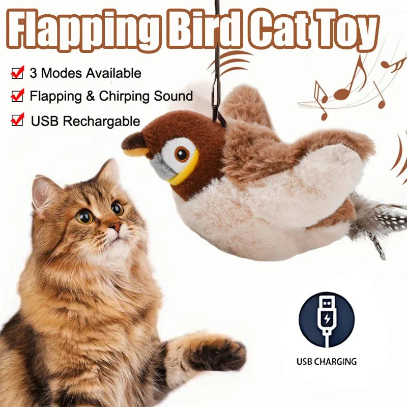 Interactive Flapping Bird Toy for Cats – Touch-Activated with Catnip & USB Rechargeable