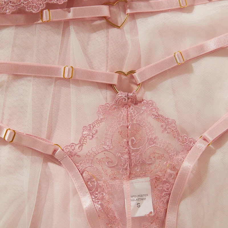 Blush Lace Mesh Push-Up Lingerie Set