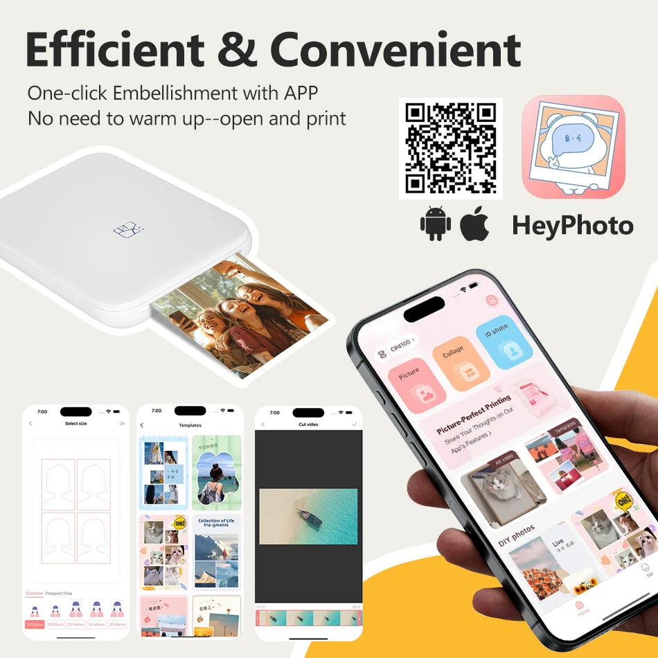 Portable Photo Printer – Wireless 2x3" Zink Printer + Sticky-Backed Pape