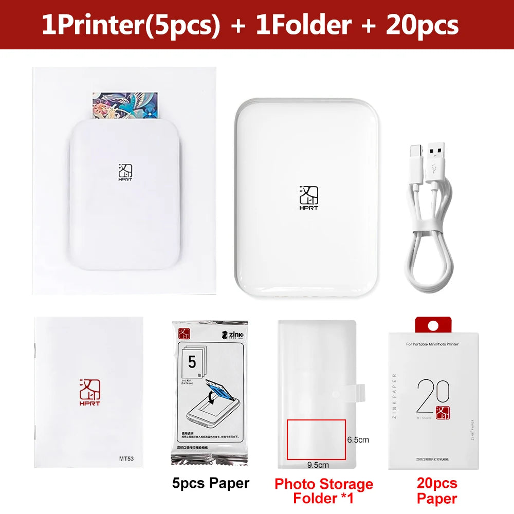 Portable Photo Printer – Wireless 2x3" Zink Printer + Sticky-Backed Pape