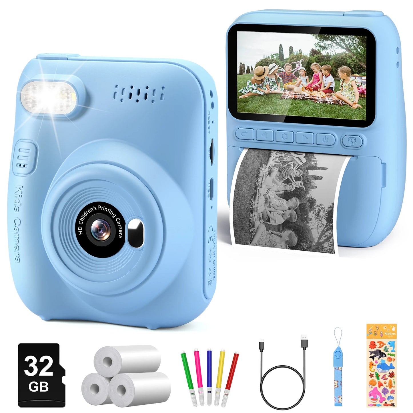 Kids Instant Print Camera – 32MP HD, 1080P Video + 3 Paper Rolls (Ages 6–12)