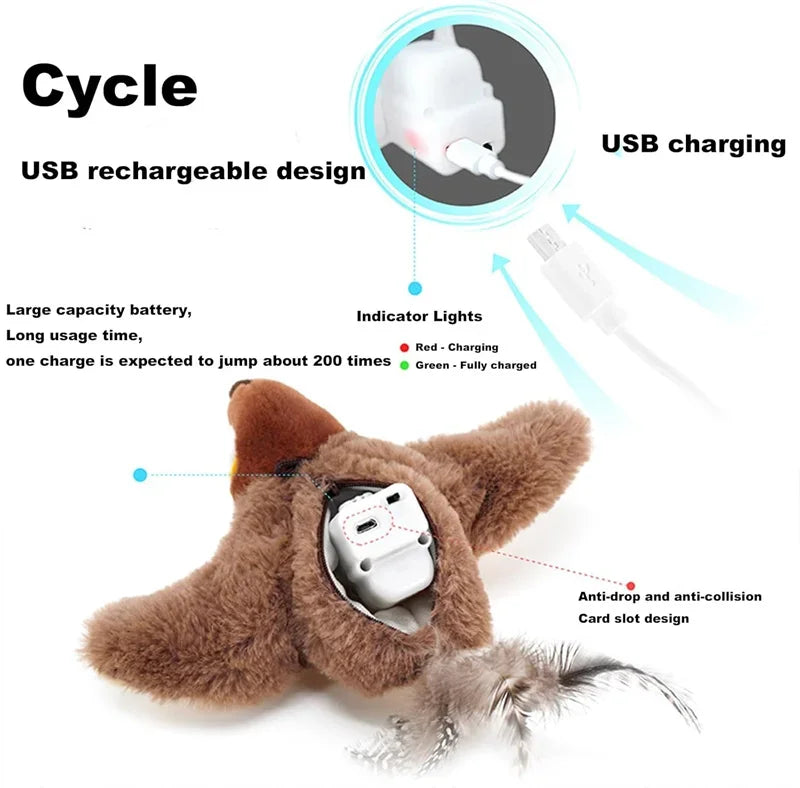 Interactive Flapping Bird Toy for Cats – Touch-Activated with Catnip & USB Rechargeable
