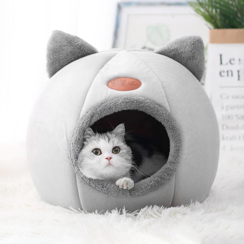 Winter Cozy Cave Bed for Cats & Small Dogs – Breathable, Removable Cushion, Non-Slip Bottom