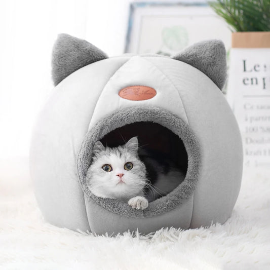 Winter Cozy Cave Bed for Cats & Small Dogs – Breathable, Removable Cushion, Non-Slip Bottom