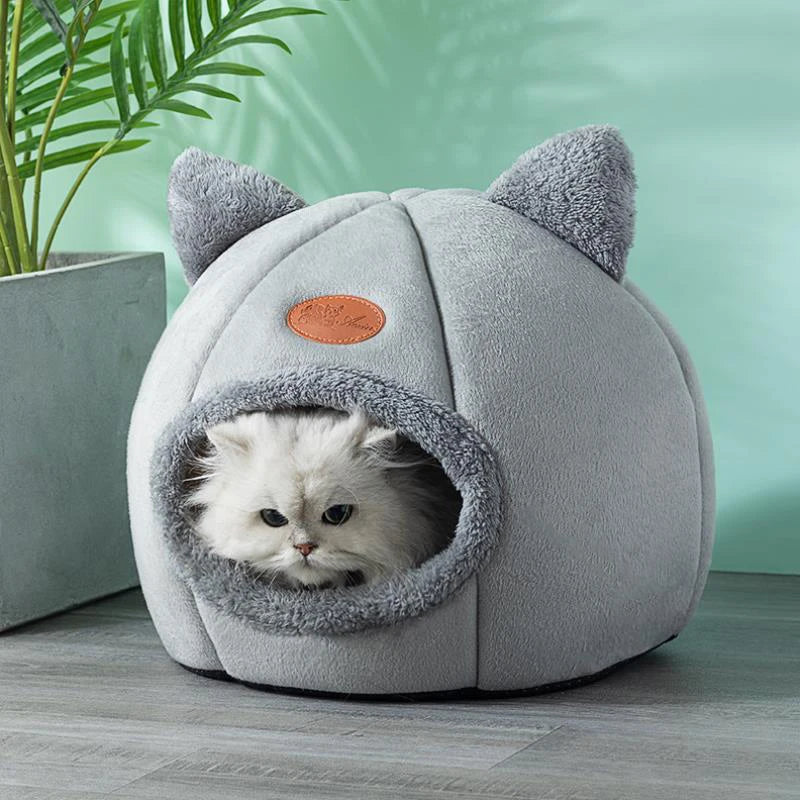 Winter Cozy Cave Bed for Cats & Small Dogs – Breathable, Removable Cushion, Non-Slip Bottom