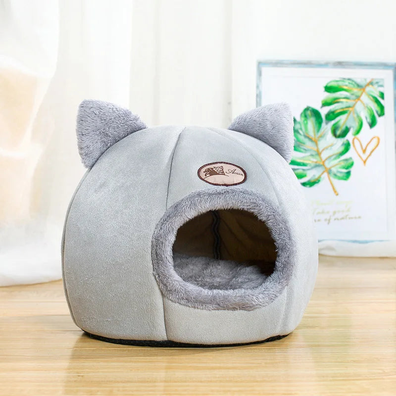 Winter Cozy Cave Bed for Cats & Small Dogs – Breathable, Removable Cushion, Non-Slip Bottom