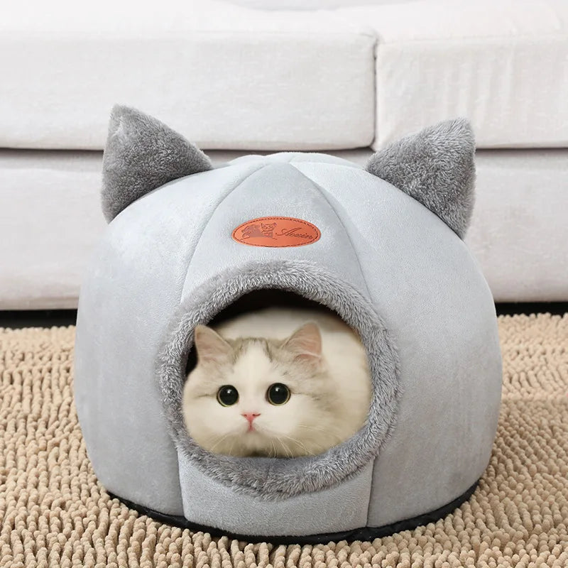 Winter Cozy Cave Bed for Cats & Small Dogs – Breathable, Removable Cushion, Non-Slip Bottom