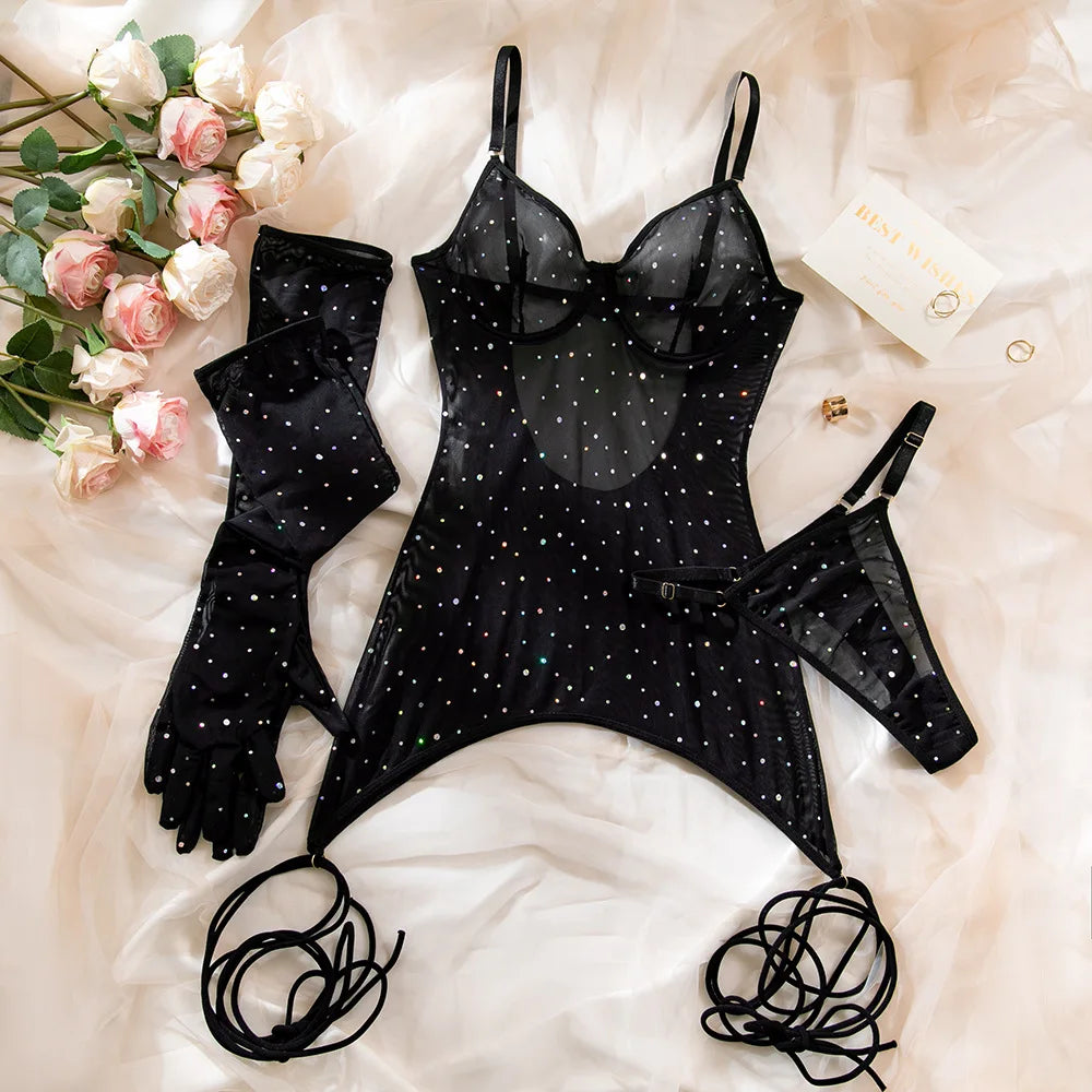 Piece Polka Dot Sheer Lingerie Set