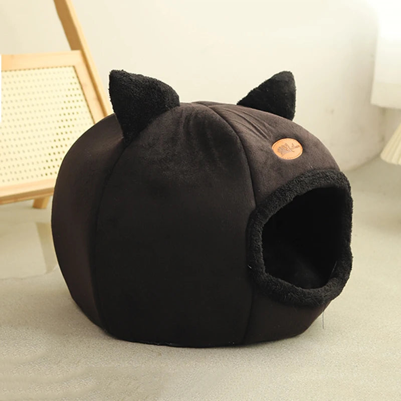 Winter Cozy Cave Bed for Cats & Small Dogs – Breathable, Removable Cushion, Non-Slip Bottom