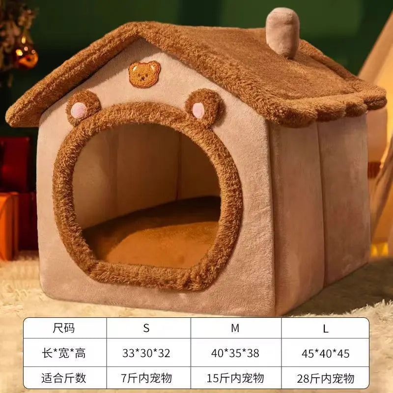 Foldable Cat & Puppy House – Soft Corduroy Pet Bed for Small Pets, Removable & Washable