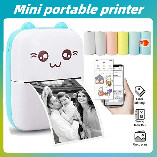 Mini Thermal Printer – Wireless Cat Design for Photos & Labels