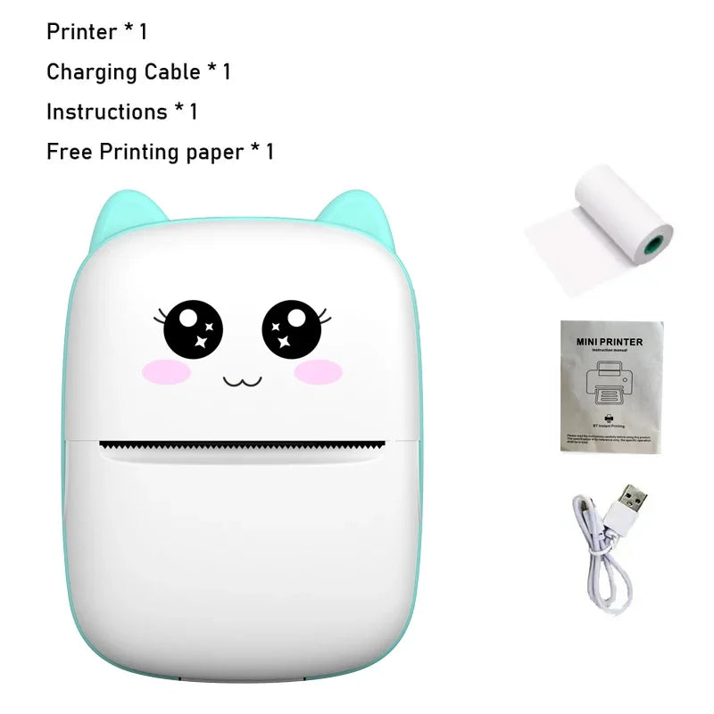 Mini Thermal Printer – Wireless Cat Design for Photos & Labels