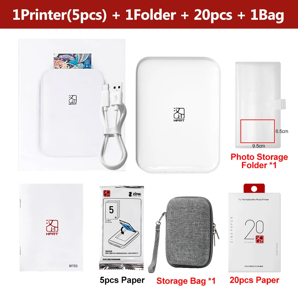 Portable Photo Printer – Wireless 2x3" Zink Printer + Sticky-Backed Pape