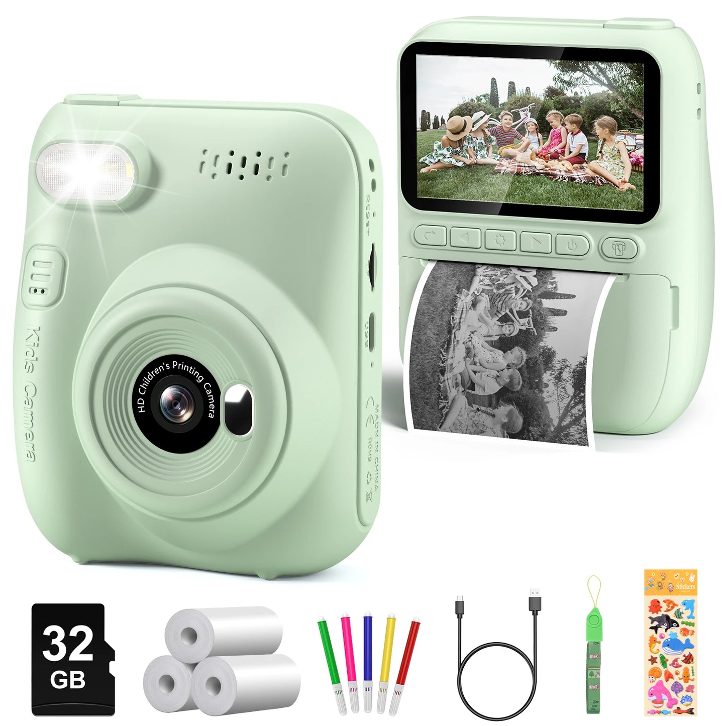 Kids Instant Print Camera – 32MP HD, 1080P Video + 3 Paper Rolls (Ages 6–12)