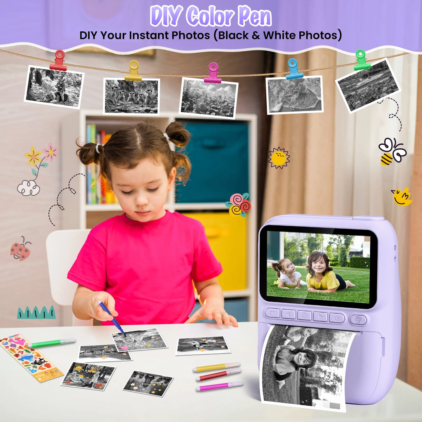 Kids Instant Print Camera – 32MP HD, 1080P Video + 3 Paper Rolls (Ages 6–12)