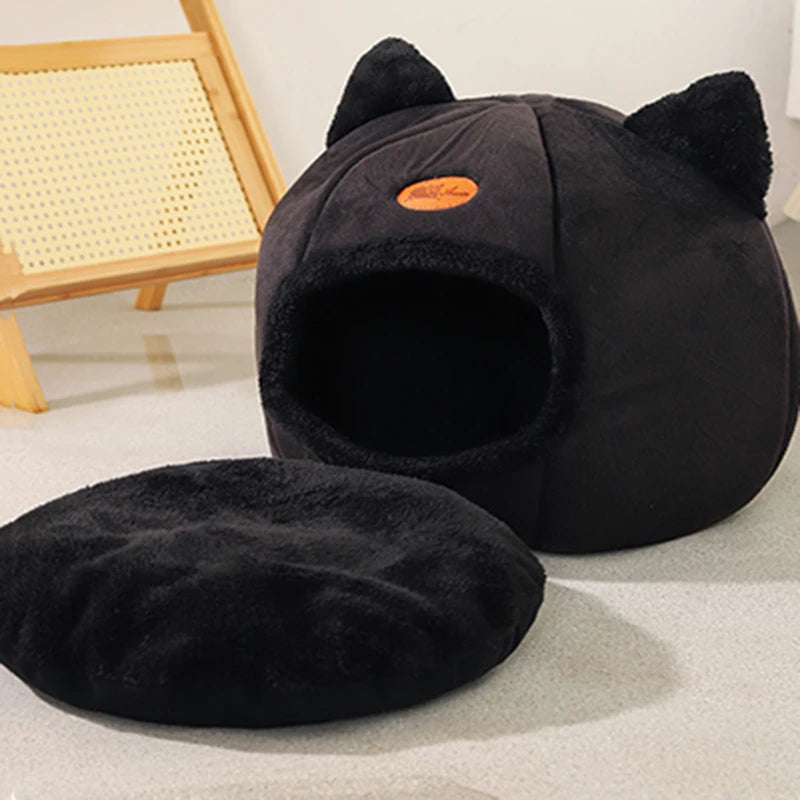 Winter Cozy Cave Bed for Cats & Small Dogs – Breathable, Removable Cushion, Non-Slip Bottom