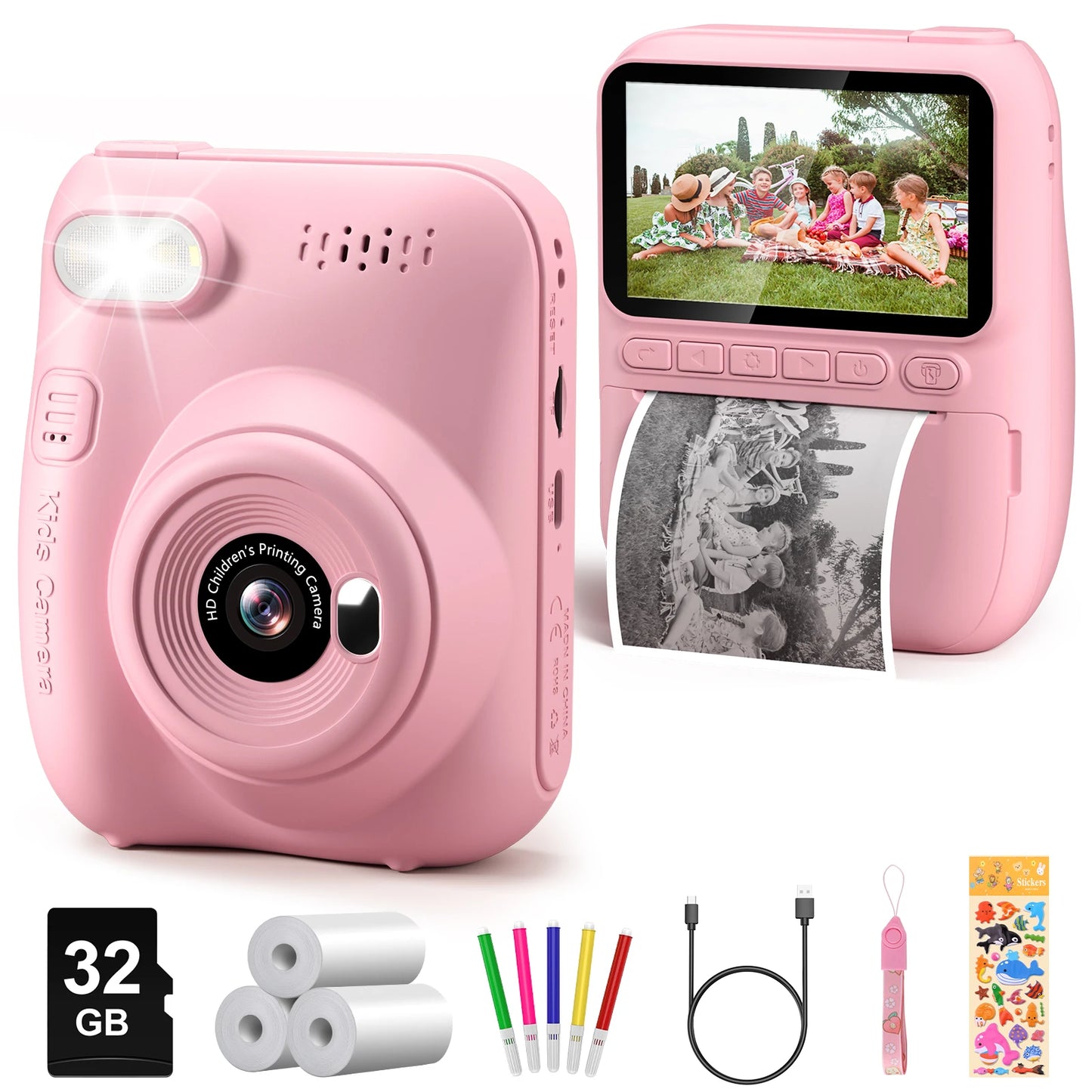 Kids Instant Print Camera – 32MP HD, 1080P Video + 3 Paper Rolls (Ages 6–12)