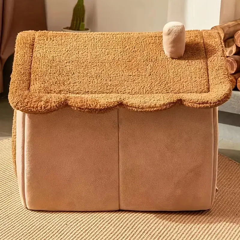 Foldable Cat & Puppy House – Soft Corduroy Pet Bed for Small Pets, Removable & Washable
