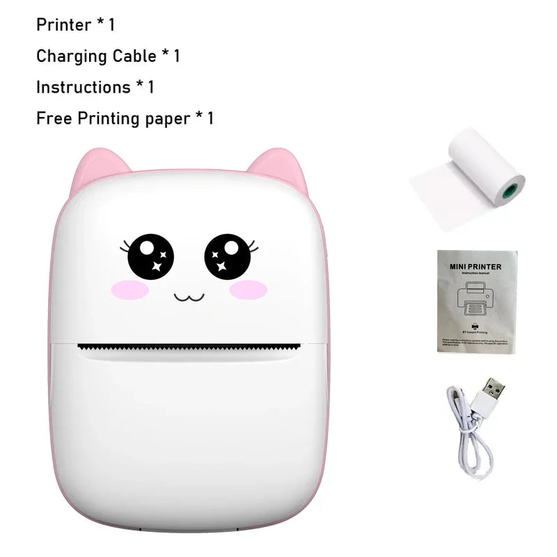 Mini Thermal Printer – Wireless Cat Design for Photos & Labels
