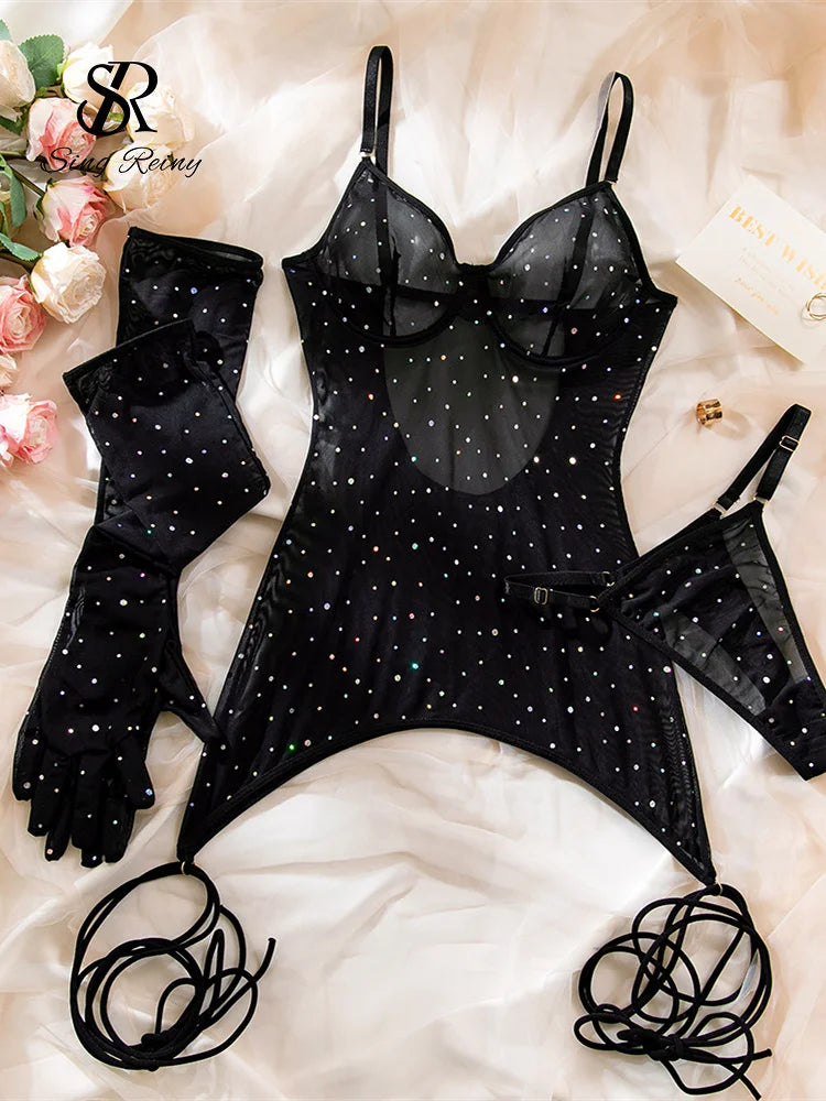 Piece Polka Dot Sheer Lingerie Set
