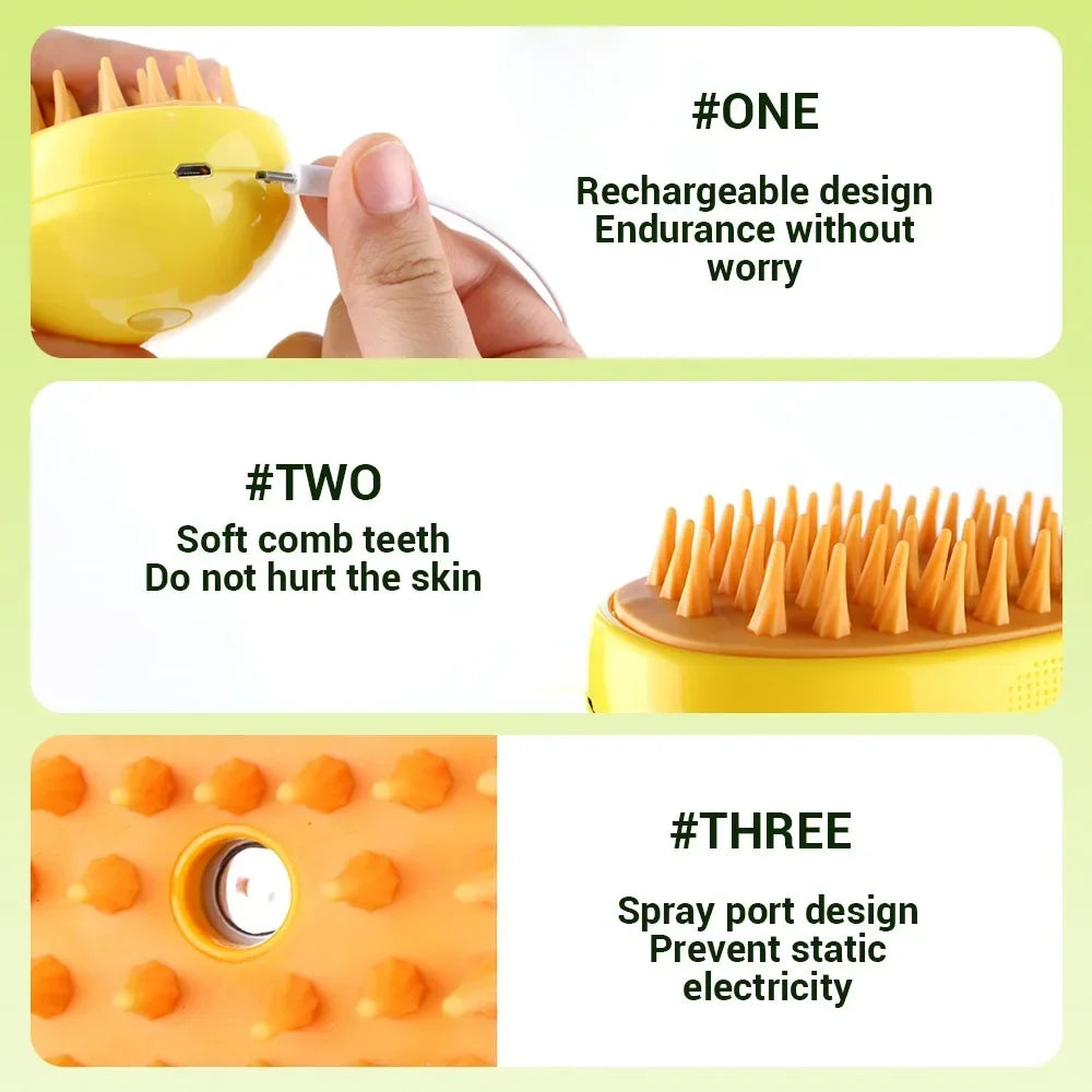 3-in-1 Steam Pet Grooming Brush – Electric Sprayer & Massage Comb