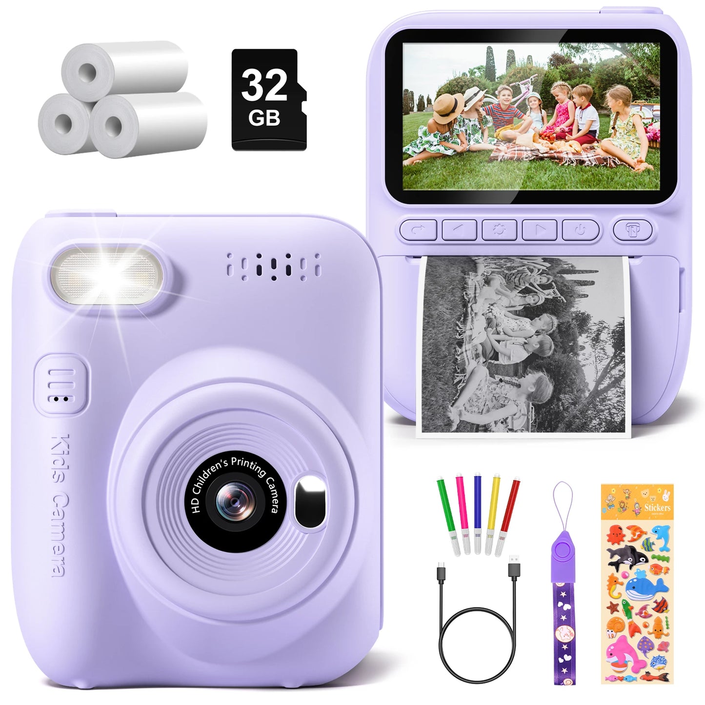 Kids Instant Print Camera – 32MP HD, 1080P Video + 3 Paper Rolls (Ages 6–12)
