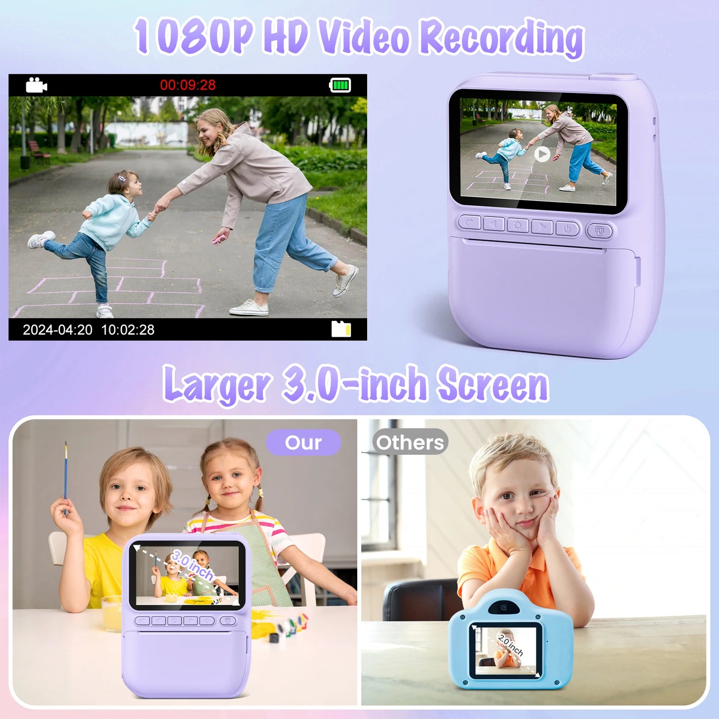 Kids Instant Print Camera – 32MP HD, 1080P Video + 3 Paper Rolls (Ages 6–12)