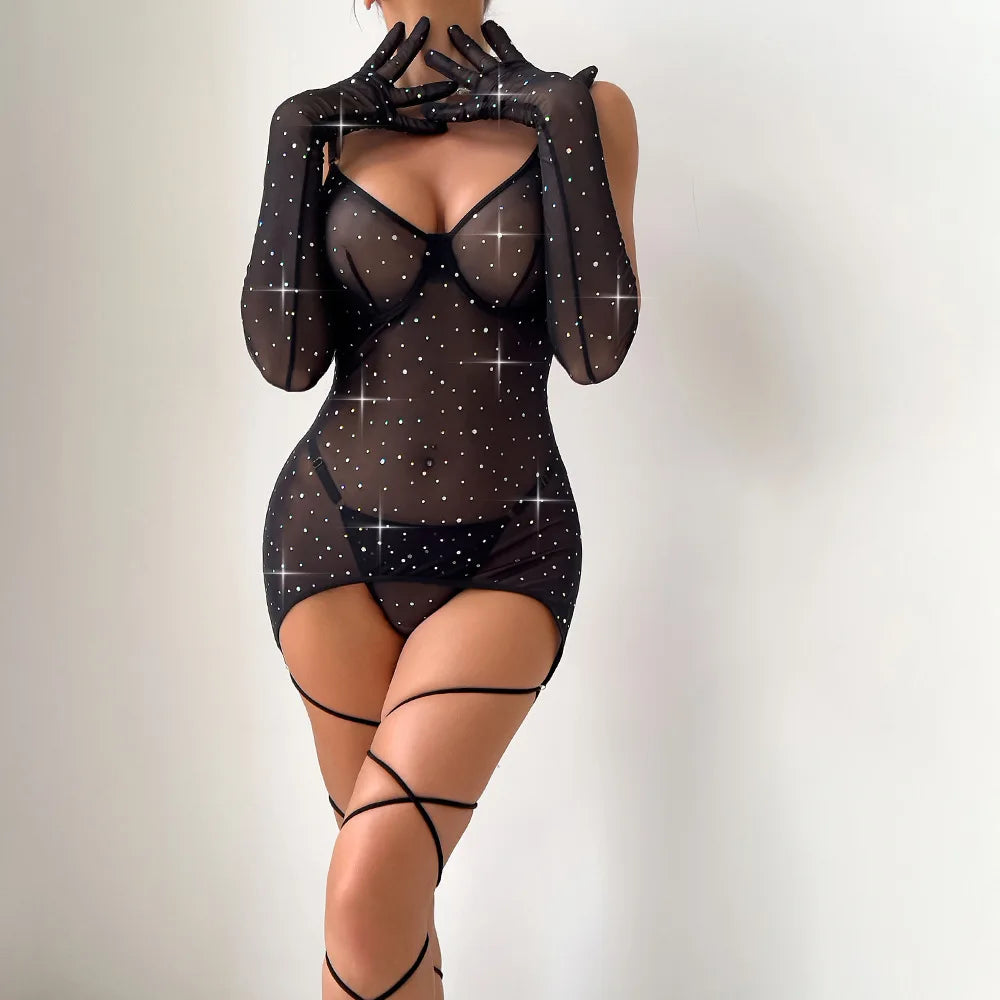 Piece Polka Dot Sheer Lingerie Set