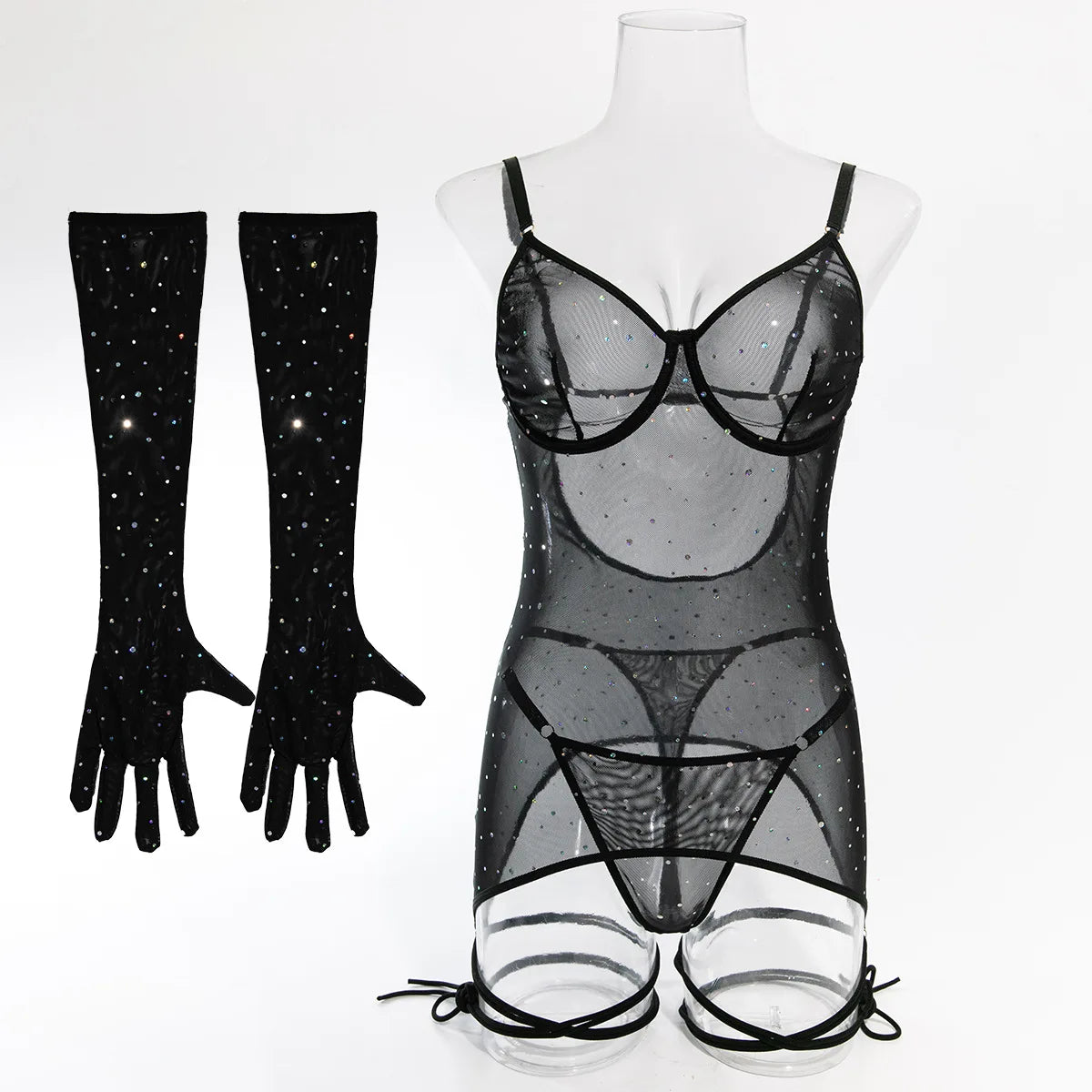Piece Polka Dot Sheer Lingerie Set