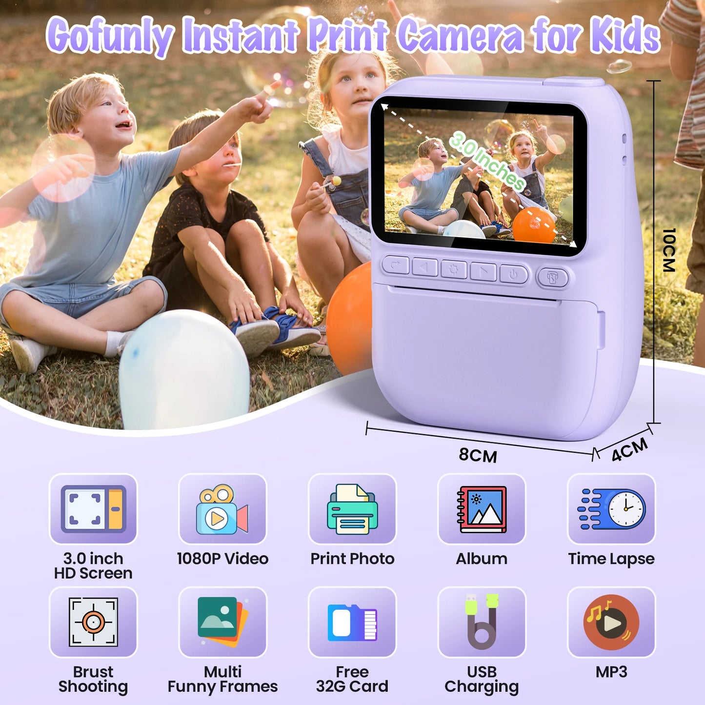 Kids Instant Print Camera – 32MP HD, 1080P Video + 3 Paper Rolls (Ages 6–12)