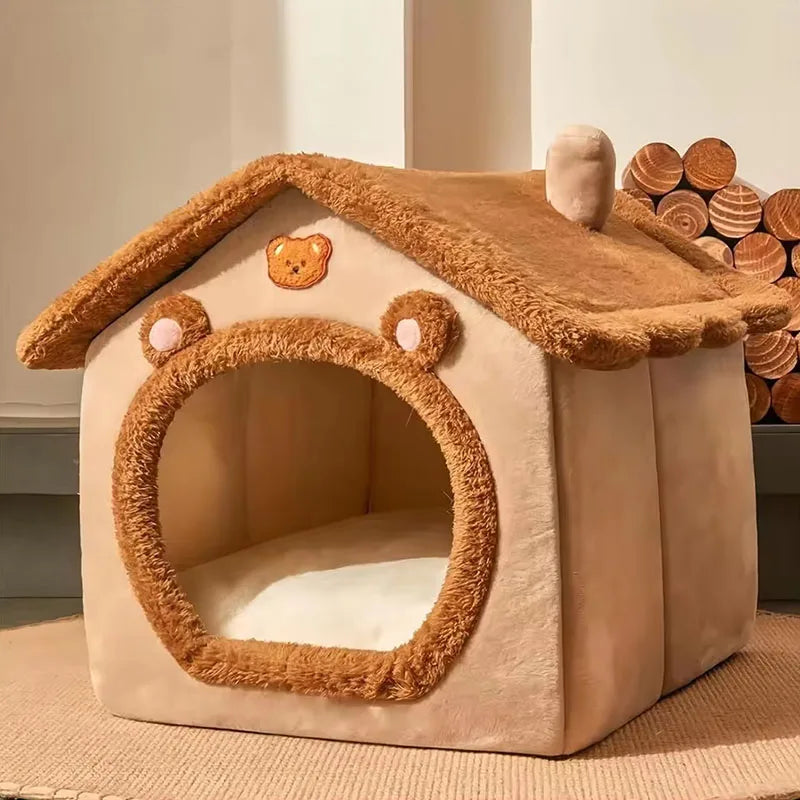 Foldable Cat & Puppy House – Soft Corduroy Pet Bed for Small Pets, Removable & Washable