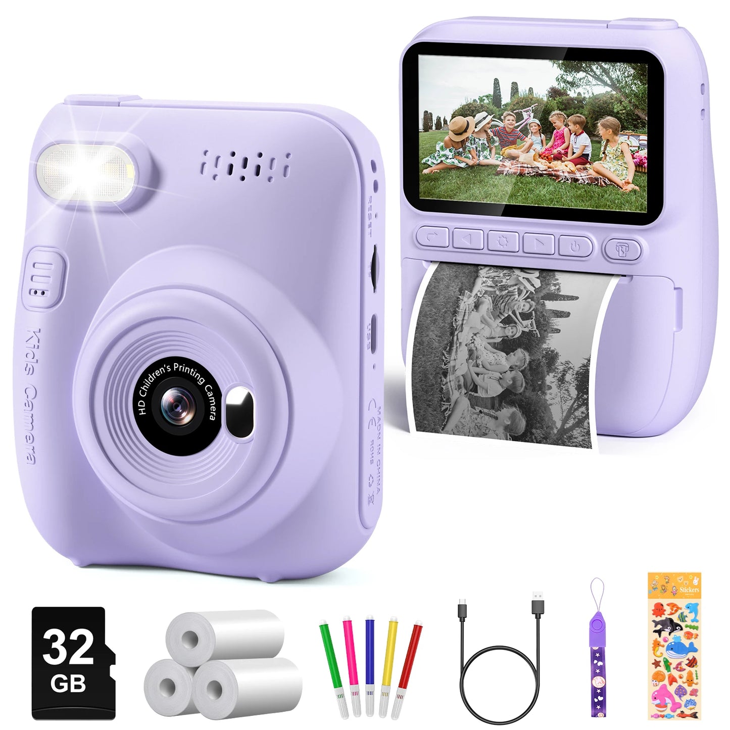 Kids Instant Print Camera – 32MP HD, 1080P Video + 3 Paper Rolls (Ages 6–12)