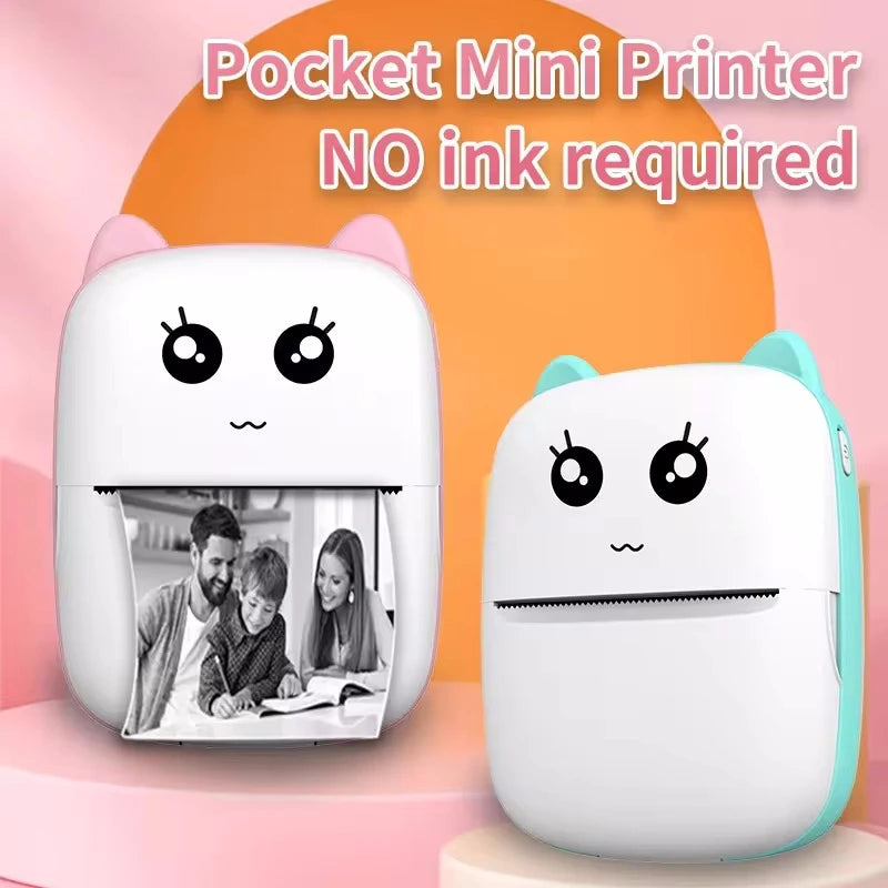 Mini Thermal Printer – Wireless Cat Design for Photos & Labels