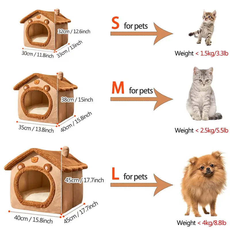 Foldable Cat & Puppy House – Soft Corduroy Pet Bed for Small Pets, Removable & Washable
