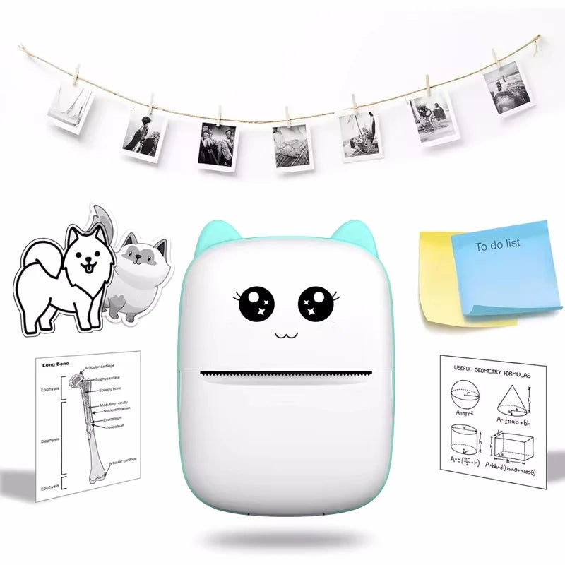 Mini Thermal Printer – Wireless Cat Design for Photos & Labels